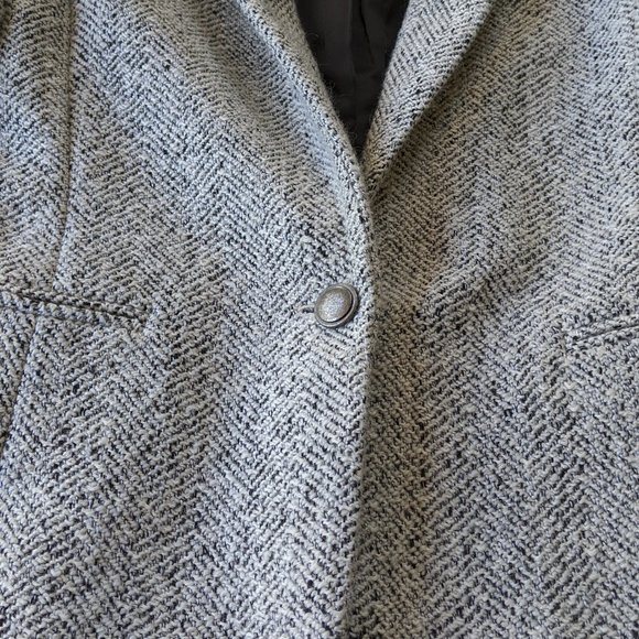 Tweed Black White Herringbone Wool Lined Blazer Jacket 2P 2 Petite XS Small - Picture 1 of 15